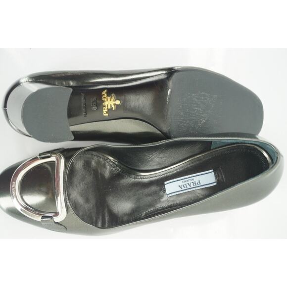 Prada Grey Patent D Ring Buckle High Heels Pumps - Picture 9 of 10